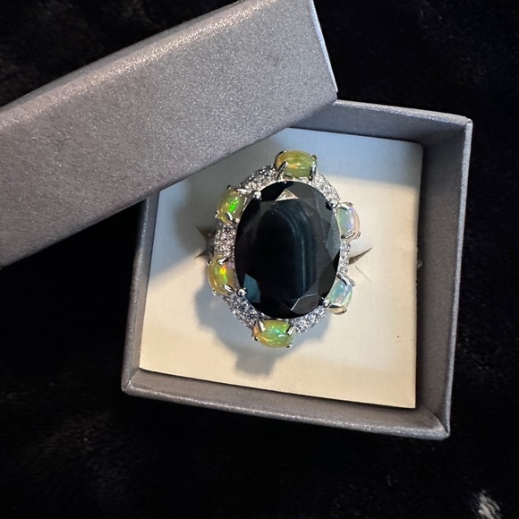 Black Spinel, Ethiopian Opal and White Zircon Ring by Colleen Lopez - Picture 8 of 12